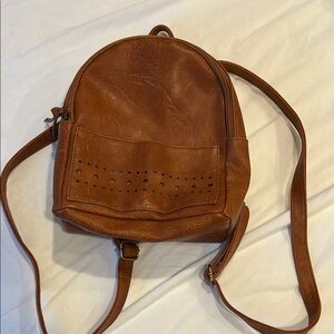 brown leather mini backpack